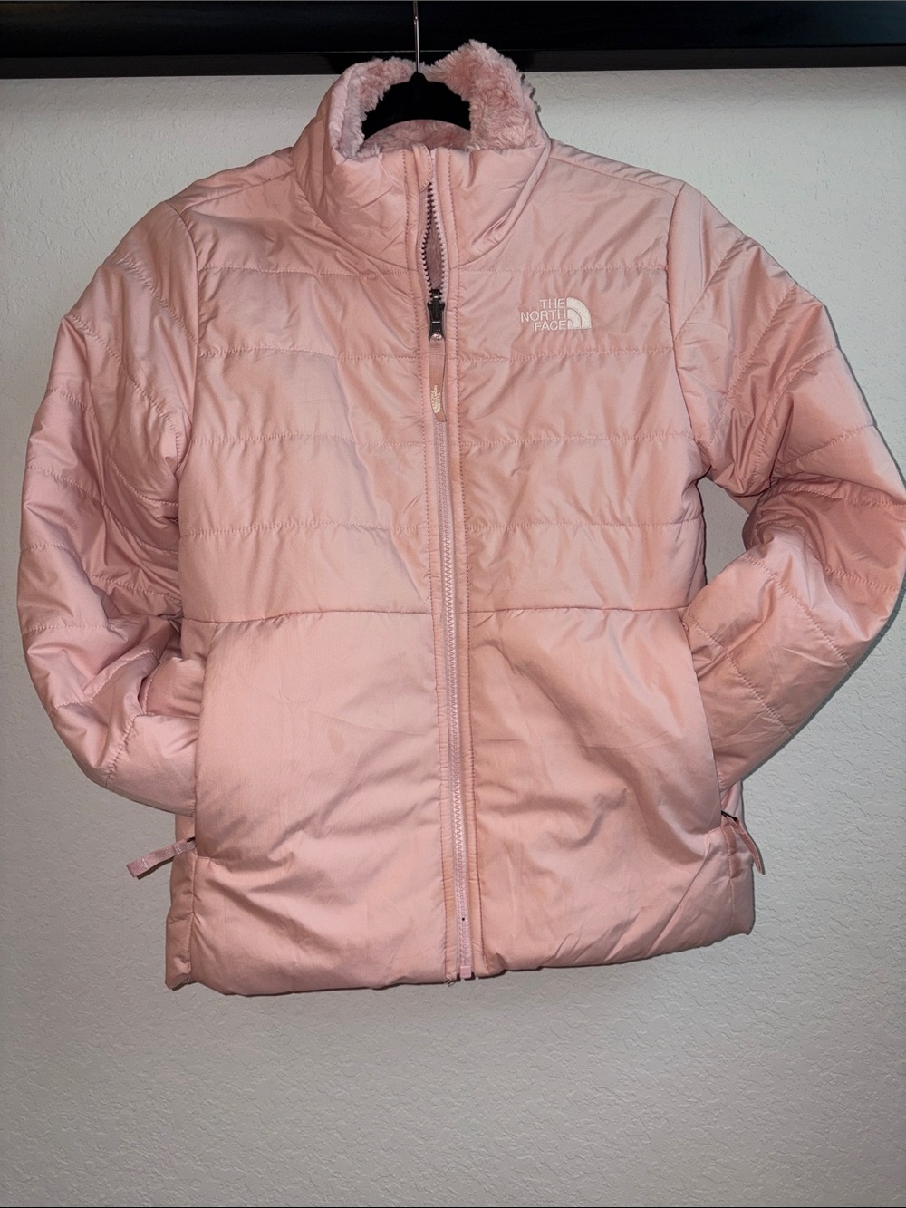 The North Face Kids Pink Puffer Jacket with Plush Collar